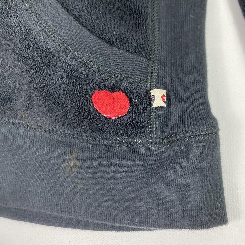 Twisted Heart Hoodie Womens Small Black Velour Beaded Heart Peace Zip Up - Picture 3 of 13